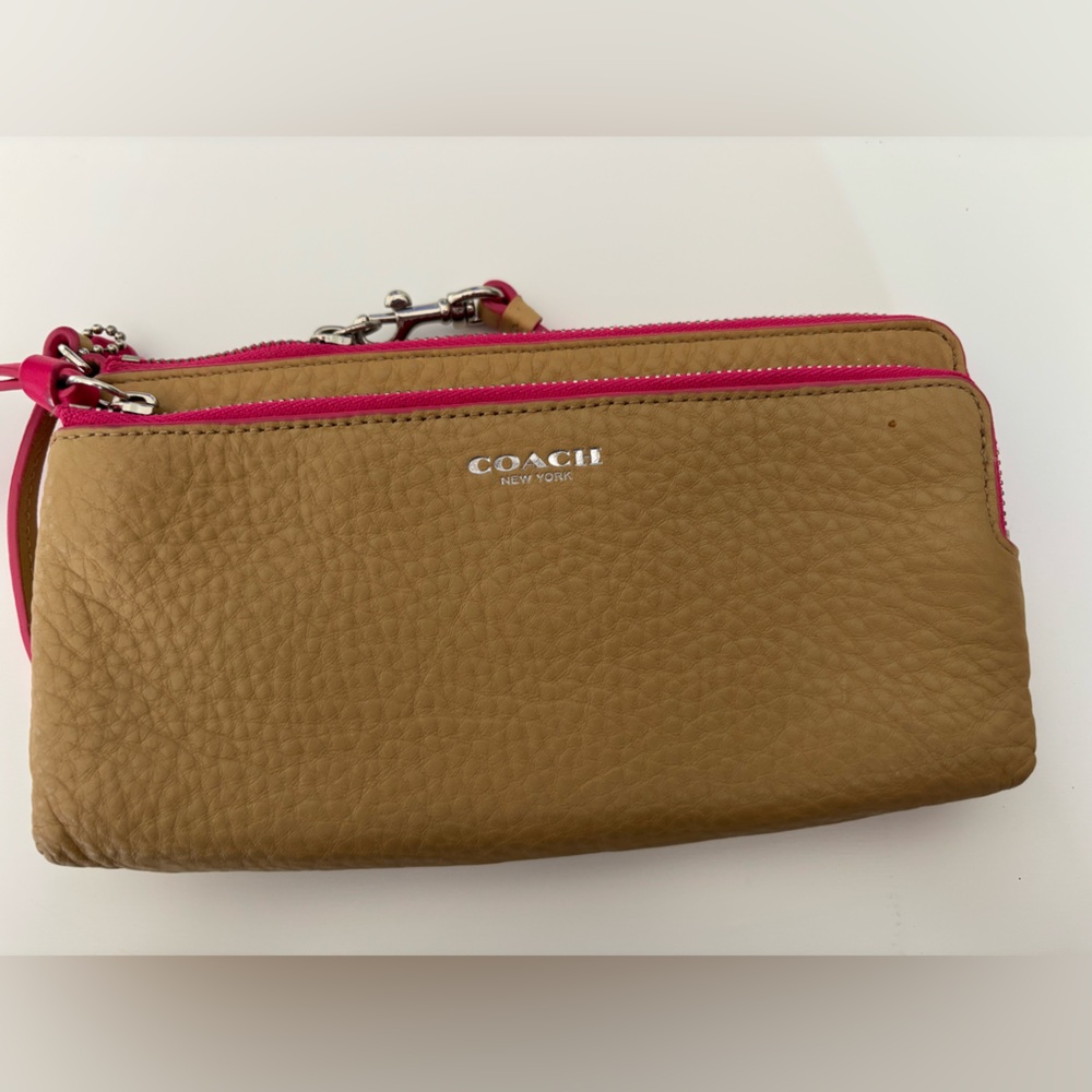 Coach Brown and Pink Leather Wristlet